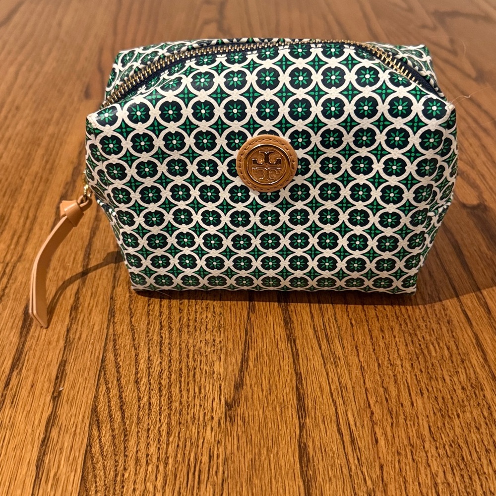 Tory Burch Patterned Green, Navy, and White Pouch